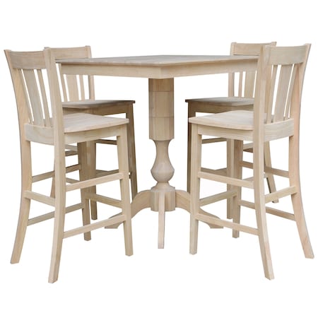 International Concepts 36 in. x 36 in. Square Top Pedestal Table With 4 Bar Height Stools Set of 5 K-3636TP-11B-S103-4